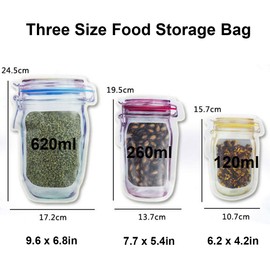 30 Pack Mason Jar Zipper Bags, Food Storage Snack Ziplock Bags - Reusable Airtight Seal Food Storage Bags, Leak-Proof Tea Bags Refrigerator Organizor Kitchen Storage Outdoor Travel Picnic Bags