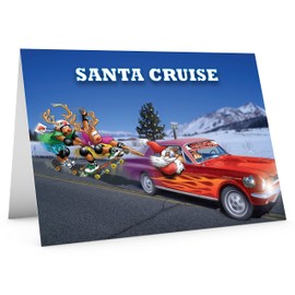 STREET SANTA - Skateboard Christmas Card - Large A5 Card Size - Funny Humour - Made in the UK - Santa Cruise - For Ford Mustang Hot Rod Lovers
