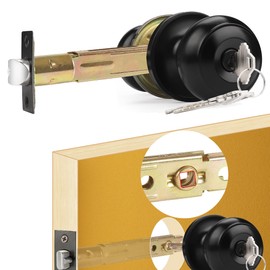 ACEPLANET 5" Backset Entry Door Latch with Keyed Diff. Knobset, 19/64" (7.6mm) Square Interface with Square Corner Faceplate, Non-Handed, Matte Black