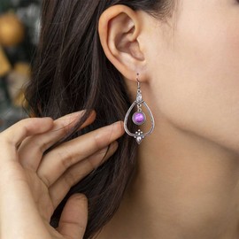 Inilbran Boho Tribal Water Drop Earrings Tribal Hollow Drop Earrings Vintage Hollow Drop Earrings Purple Ball Pearl Dangle Earrings Jewellery for Women and Girls