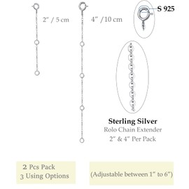 Elda & Co Sterling Silver Necklace Extenders Chain Set of 2 Pcs Pack 2" 4" - Solid 925 Sterling Silver Fine Chain Dianty Durable Adjustable