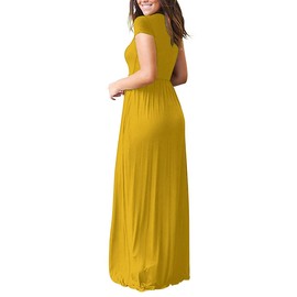 DEARCASE Maxi Dress for Women Yellow Medium Crewneck Short Sleeves Wedding Guest A-line Casual Loose Party Vintage Spring Summer Beach Long Dresses with Pockets