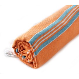 Cacala Pestemal Turkish Bath Towels Striped for Beach Sauna Luxury Peshtemal 37x70 Orange-Turquoise