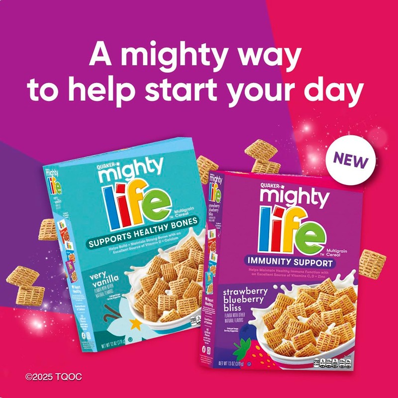 Quaker Mighty Life Multigrain Cereal, Strawberry Blueberry Bliss, Immunity Support,