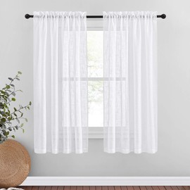 NICETOWN Linen-Like White Sheer Curtains 63 inches Long 2 Panels - Window Treatments Semi Light Filtering Rod Pocket Gauzy Window Sheers for Living Room, Bedroom, Kitchen, 52 W x 63 L, White, Set of 2