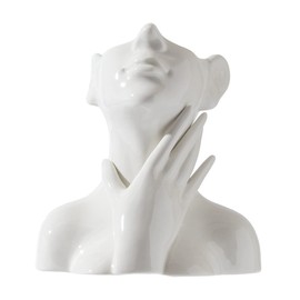Female Head Vase,Human Body Vase,Small Flower Vase,White Ceramic Vase,Face Vase,Modern Vase for Garden Home Living Room Decor,Table Art Statue Indoor Outdoor (C, Small)
