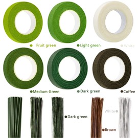 XPAPOV Flower Arrangement Tool Kit, Set of 6 Rolls Floral Tape Stem and 220 Pieces Floral Stem Wire (18/22/26 Gauge) for Bouquet Flowers Packaging and Crafts