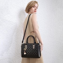 NICOLE & DORIS Women Designer Handbags Fashion Top Handle Bag Ladies Printed Handbag Shoulder Bag PU Leather Crossbody Bag Medium Hand Bags with Pendant Black