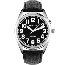 MAUJOY Talking Watch for Men, German Speaking Men's Watch, Large Number, Easy to Read, Date and Time Announcement, For Blind, Seniors and Dementia Sufferers, black, Classic