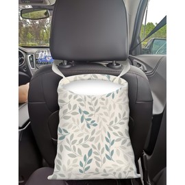 APVDSH Car Trash Can, Seat Back Hanging Car Trash Bag, Cute Canvas Car Garbage Bag, Essential Car Trash Bin Car Organizers Boho White Leaf