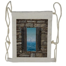 Ambesonne Nautical Drawstring Backpack, Sailing Boat Idyllic, Sackpack Bag