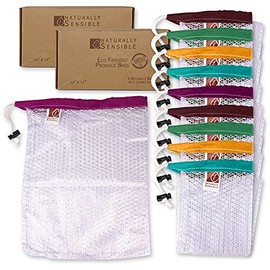 The Original Eco Friendly See Through Washable and Reusable Produce Bags - Soft Premium Lightweight Nylon Mesh Large - 12x14in - Set of 10 (Red, Yello