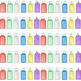 60 Pack Extra Strength Key Tag with Split Ring, Tough Plastic Key Tags White Item Identifiers with Blank Paper Labels Transparent Covers and Split Rings(6 Colors)