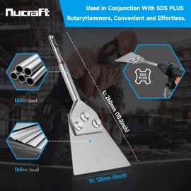Nucraft 5'' x 10'' SDS Plus Floor Scraper, Tile Removal Tool SDS Plus Chisel Bit Heavy Duty for Rotary Hammer Drill with Spare Bolts and Locknuts and One Replacement Blade