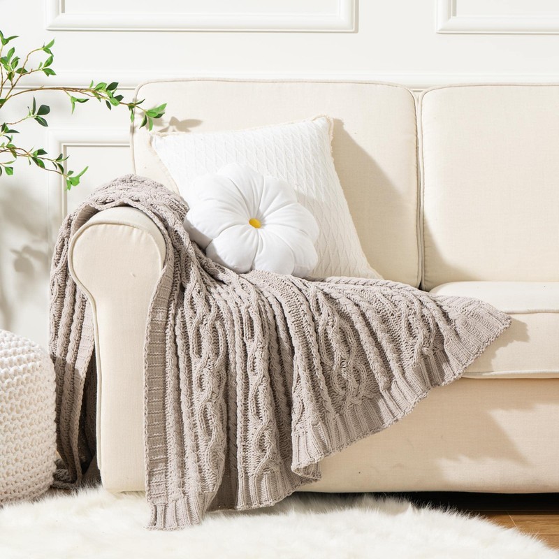 Battilo Light Grey Throw Blanket for Sofa Couch Bed, Woven