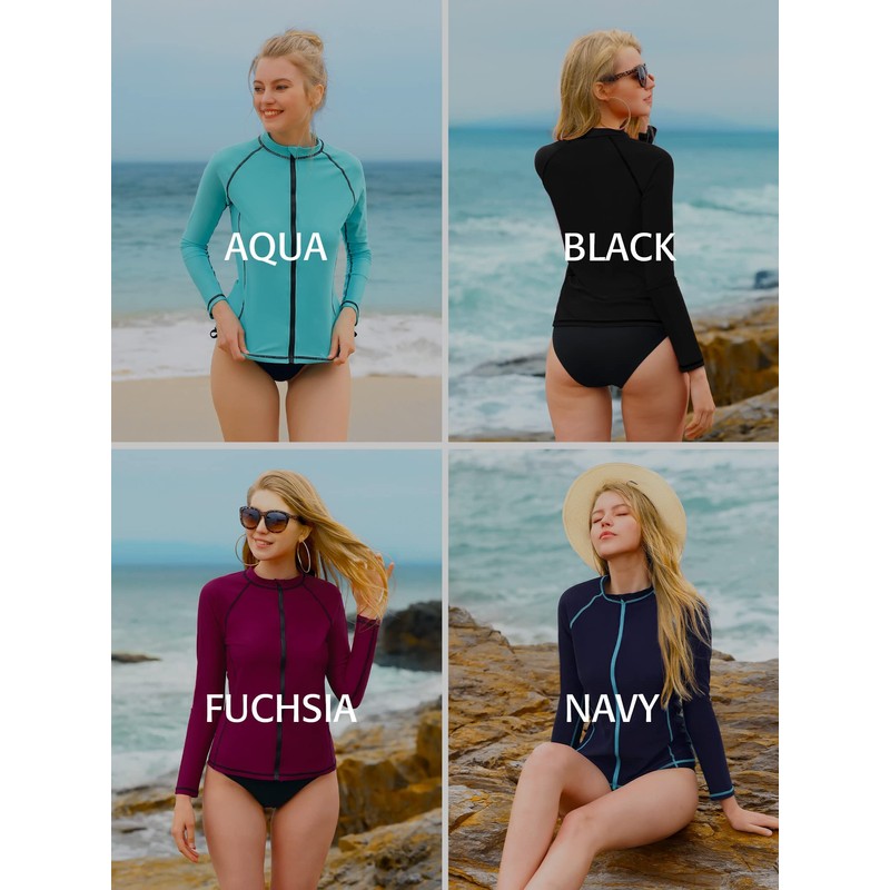 ATTRACO Womens Rash Vest Zip Long Sleeve UPF 50 Rash