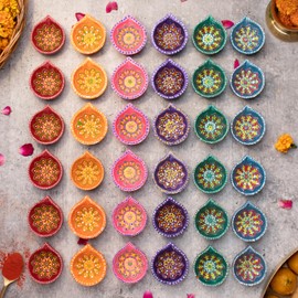 (Pack of 36) Clay Diyas with Cotton Wicks, Diwali Decorations for Home, Mitti Diyas for Pooja, Indian Pooja Decor for Mandir, Diwali Gift, Earthen Lamp for Navratri Dussehra, Party Favors