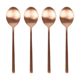 Argon Tableware Stainless Steel Dessert Spoons - 20cm - Copper - 4X Dining Table Spoon High Polished Soup Spoon 4-Piece Dinner Spoons Cutlery Set