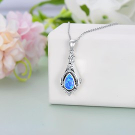 Seiyang Urn Necklace for Ashes 925 Sterling Silver with Blue Opal Cremation Jewelry Keepsake Ashes Pendant Necklace Memorial Jewelry for Women Loved One