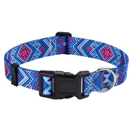 Mihqy Dog Collar, Adjustable, Soft and Comfortable Dog Collar, Bohemian, Flowers, Geometric, Tribal Design, for Small, Medium and Large Dogs (Blue Ethnic Style, S)