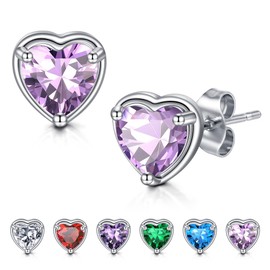 WillTen Heart Earrings Alexandrite Silver Studs Earrings for Women, 925 Sterling Silver Cubic Zirconia Birthstone Earrings Jewellery for Women