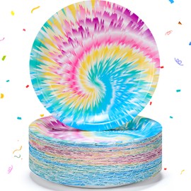 Domensi 100 Pack Tie Dye Plates Set 7 in Disposable Tie Dye Party Dinnerware Supplies Tie Dye Birthday Party Decoration Tie Dye Paper Plates Supplies Favor, Serve 100 Guests (Light Color)
