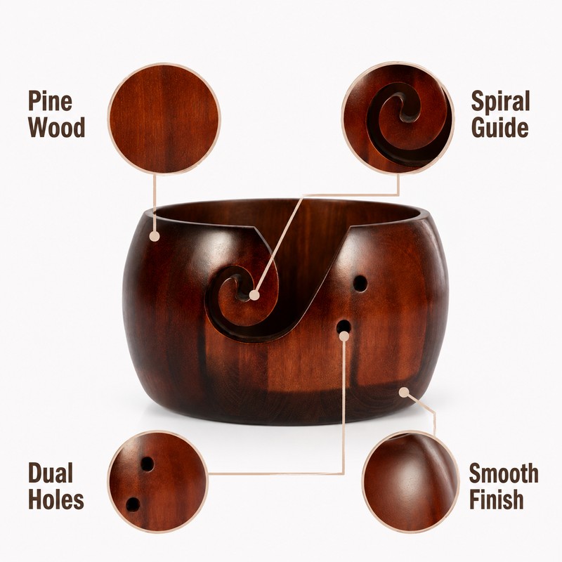 Wooden Yarn Bowl for Knitting & Crochet - Smooth Pine