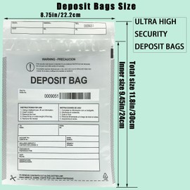 Plastic Deposit Bags 100 Pack Clear 9''x 12'', Security Bank Deposits Bags,Cash register bags,Money bag for Cash,Bank Pocket,Tamper-Evident Bags,Unique Barcode