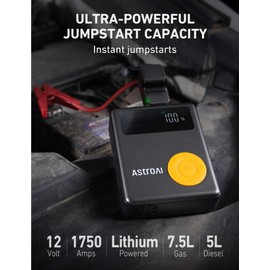 AstroAI Portable Car Jump Starter with Air Compressor, 150PSI 1750A Car Jumper Starter Battery Pack with Cordless Tire Inflator (7.5 Gas/5.0L Diesel), 12V Jump Box, Large LCD Display, Lights(Yellow)