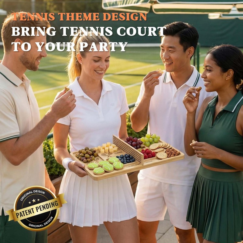 DWATAN Tennis Court Charcuterie Board with Net, 17.3-Inch Bamboo Tray