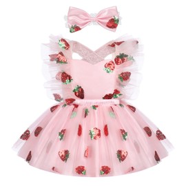 FYMNSI Baby Girl Dress Strawberry Cherry Princess Christening Dress Festive Party Dress Birthday Party Dress 3 Months - 3 Years, pink strawberry