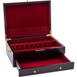 GENRICE Wooden Silverware Chest without Silverware Double-layer, Silverware Box Storage for Silver, Silverware Case with Handle and Felt Lined, Flatware Chest for 12 or 16 or more sets of Utensils