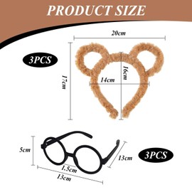 3 pieces brown plush headband, 3 pieces black glasses, cute accessories for bear ear hair accessories, role play of children, party outfits.