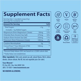 Trace Minerals Creatine + Electrolytes & Mineral Powder for Peak Performance & Optimal Hydration – Supports Brain, Muscles, & Endurance – 5 g Creatine – Tropical Watermelon – 30 Servings