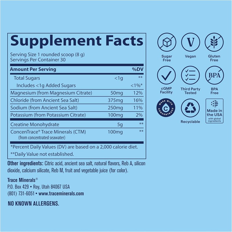 Trace Minerals Creatine + Electrolytes & Mineral Powder for Peak