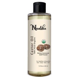 Nualoha Organic Castor Oil (220 ml), 100% Pure Natural, Unrefined Carrier Oil For Face, Hair And Body