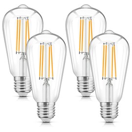 WIHTU LED Filament Light Bulbs, Bright Vintage 6W LED Edison Bulbs 60W Equivalent, St58 2700K Warm Light Bulbs with CRI 85+, E26 Standard Base, 900LUM, Non-Dimmable, Clear Glass, Pack of 4