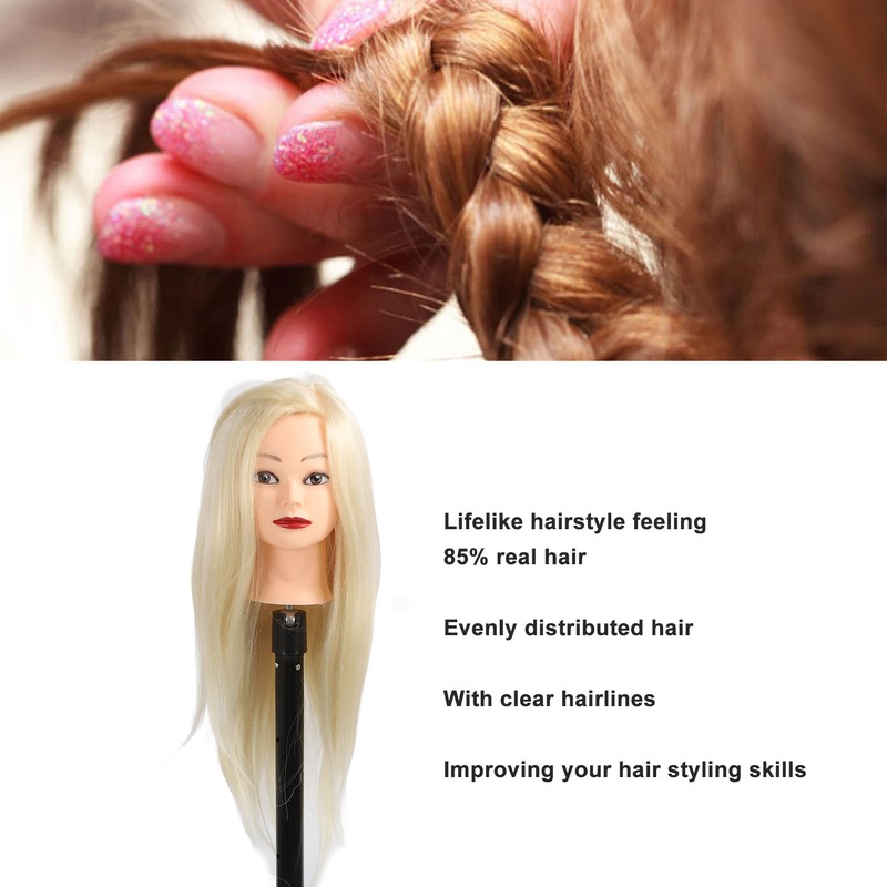 Hair Styling Mannequin Head 85% Real Hair Hairdresser Training Head