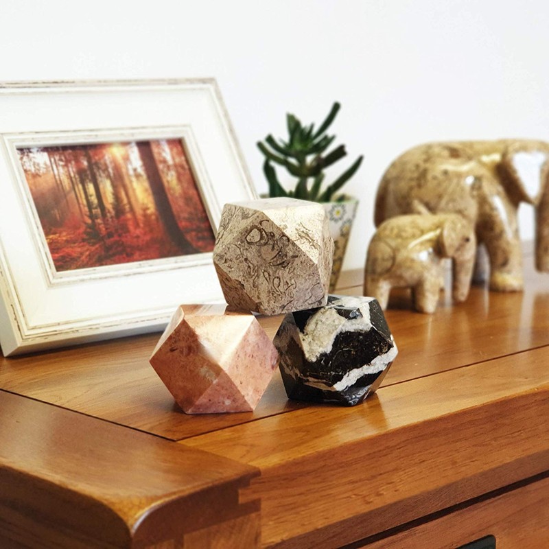 Serafino Diamond Cut Genuine Himalayan Marble Paperweight Black White Onyx