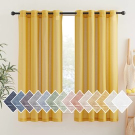 NICETOWN - Cortinas transparentes de lino dorado de 63 pulgadas de largo, 2 paneles, ojales de lino natural, cortinas de privacidad con filtrado de luz, para recámara, citrino, 52 pulgadas de ancho x