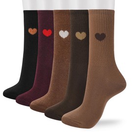 Corlap Women's Crew Calf Cotton Socks Fun Cute Heart Thin Soft Dress Socks,Above Ankle High Casual Socks(5Pairs Gifts Box)