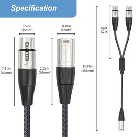 XLR Splitter Cable, Devianl XLR y Splitter 2 Female to 1 Male, Balanced Dual Female to Male Microphone Cord Adapter Combiner, 2 FT, 2 Pack