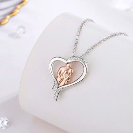 EUDORA Mother Father and Kid Necklace for Women with 925 Sterling Silver Mom Pendant Mama Daughter Jewelry Birthday Gift for Women Mom Daughter Wife Her Stepmother, Chain Length 45cm