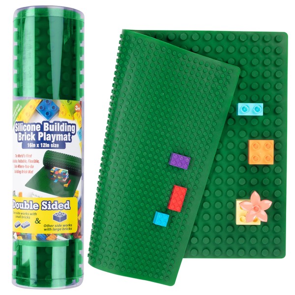 SCS Direct Brick Building Blocks Silicone Playmat - 16" Rollable and Portable Two Sided playmat for Activity Tables - Compatible with and Tight fit with All Major Building Blocks Brands