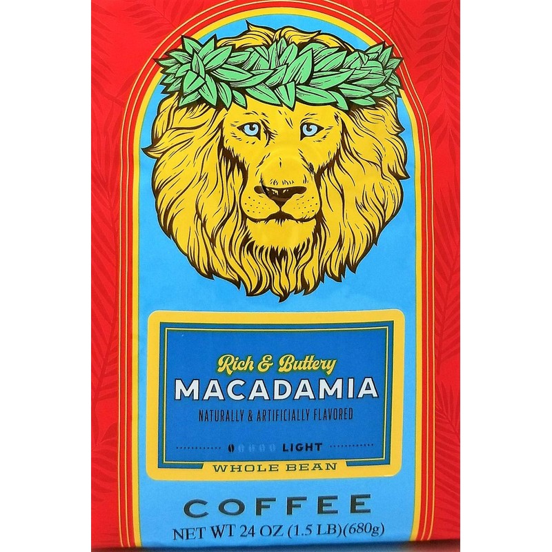 Lion Coffee, Macadamia Flavor Light Roast - Whole Bean Coffee,