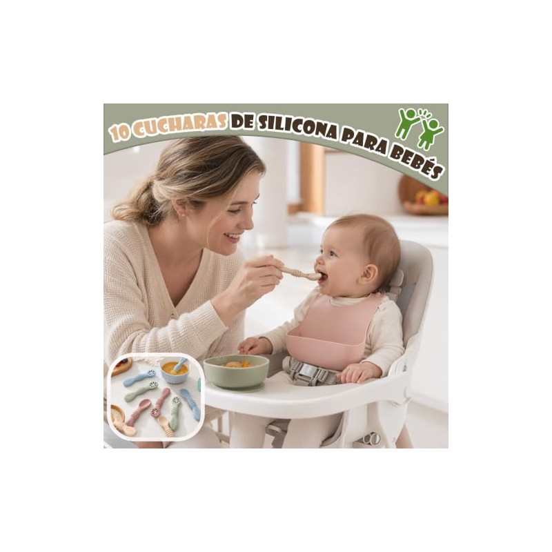 10PCS Juego Cucharas Masticables de Silicona,cucharas masticables de silicona arcoíris,con