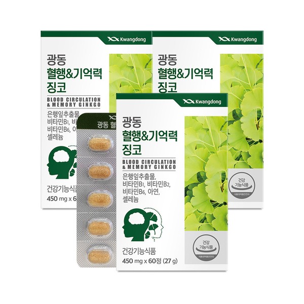 Guangdong Blood Flow Memory Ginkgo 60 tablets 3 boxes (6 months supply) / Vitamin B / 광동 혈행 기억력 징코 60정 3박스(6개월분) / 비타민B
