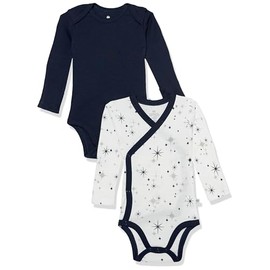 HonestBaby Multipack Long Sleeve Bodysuits One-Piece 100% Organic Cotton for Infant Baby Boys, Girls, Unisex, Jumbo Twinkle Navy, Newborn