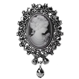 BUIDI Lady Vintage Cameo Victorian Style Wedding Party Women Pendant Brooch Pin, Metal