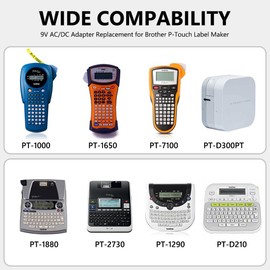 CASIMY 9V AC Adapter for Brother P-Touch PT-D210 PT-D200 PT-D220 PTH110 PT-E100 PT-D200G PT-D201 PT-D202 PT-1290 PT-1280 PT-1890 PT-1880 PT-1800 PT-D215E Label Maker AD-24 AD-24ES AD-20 AD-30 AD-60